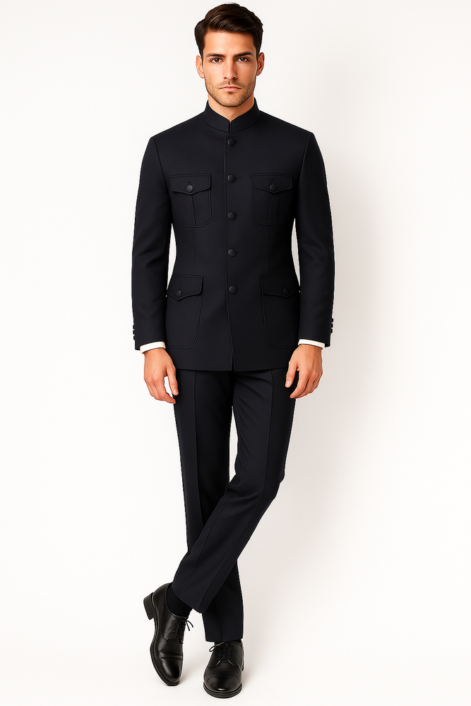 Apollo King Men's 2 Piece Nehru Style Suit Fashion Pockets