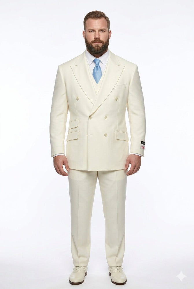 Tiglio Italian Suit - Real Wool Fabric Super 150's EST Off-White, Wide Leg Suit & Vest in Color Off-White