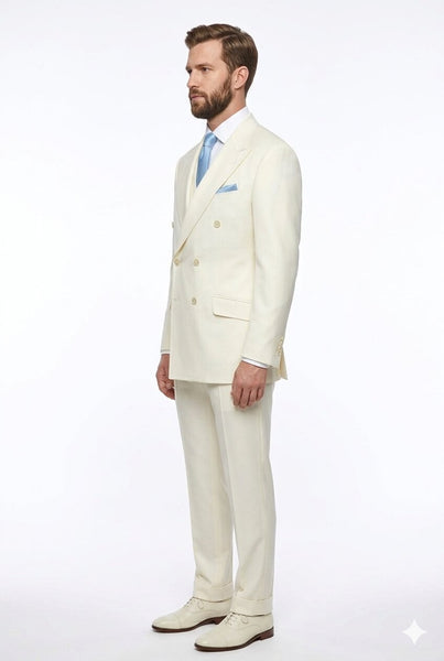 Tiglio Italian Suit - Real Wool Fabric Super 150's EST Off-White, Wide Leg Suit & Vest in Color Off-White