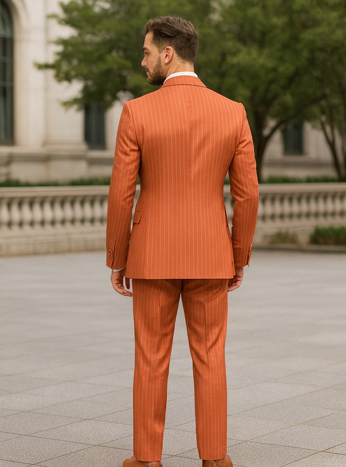 Premium Orange Pinstripe Suit – Tailored Men’s Formal Ensemble