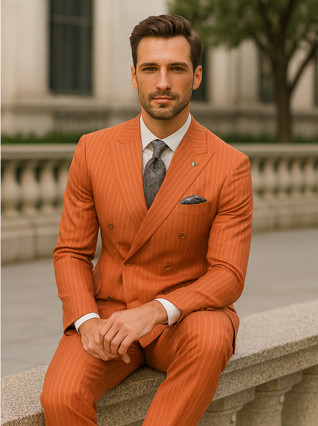 Premium Orange Pinstripe Suit – Tailored Men’s Formal Ensemble