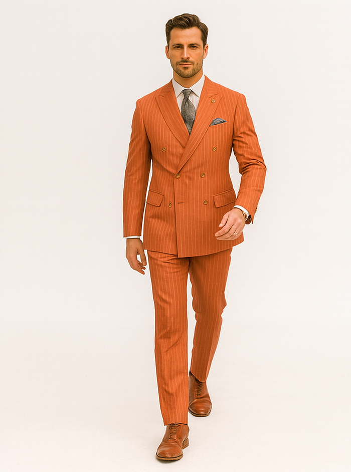 Premium Orange Pinstripe Suit – Tailored Men’s Formal Ensemble