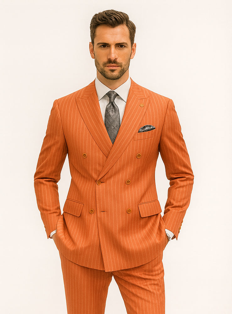 Premium Orange Pinstripe Suit – Tailored Men’s Formal Ensemble