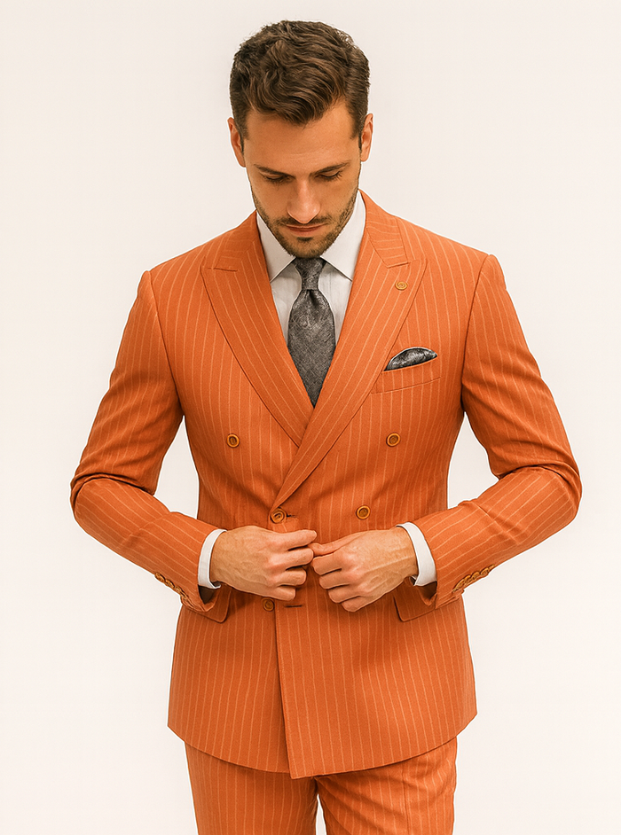 Premium Orange Pinstripe Suit – Tailored Men’s Formal Ensemble