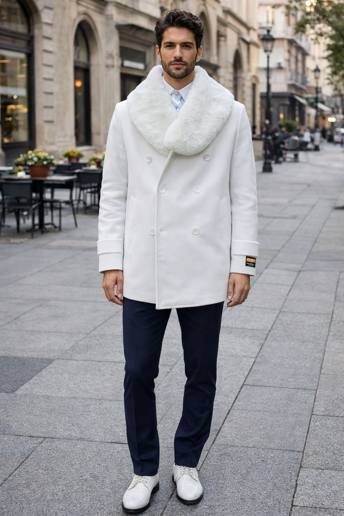 Mens Peacoat - White Coat
