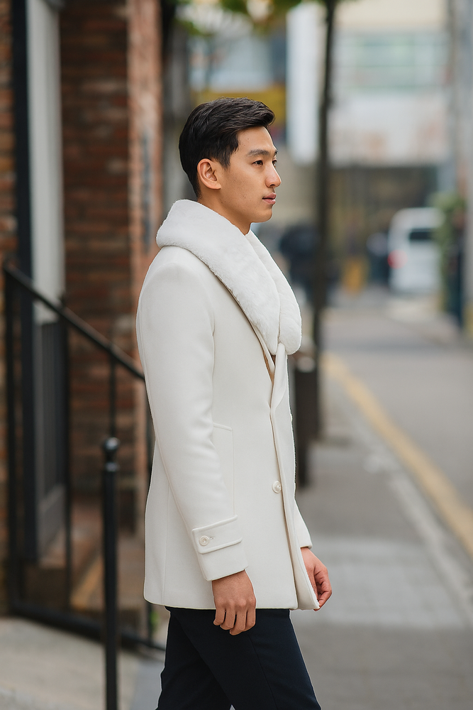 Mens Peacoat - White Coat