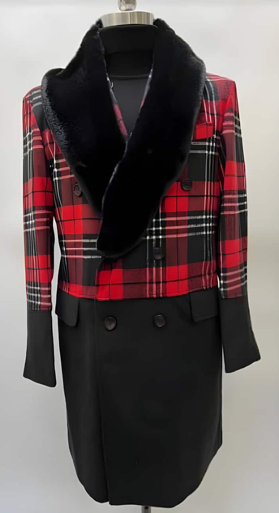 Men's Red & Black Buffalo Check Plaid Overcoat - Winter Wool Blend Topcoat