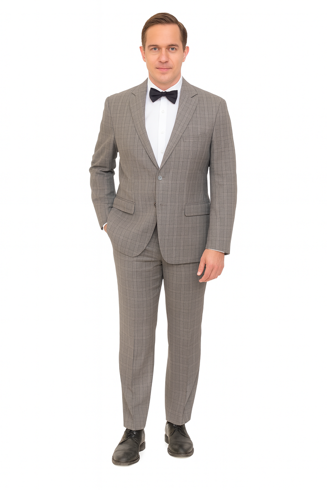 Mens Plaid Suit Designer Affordable Inexpensive Men's Windowpane Pattern Gray-Blue Suit Flat Front Pant