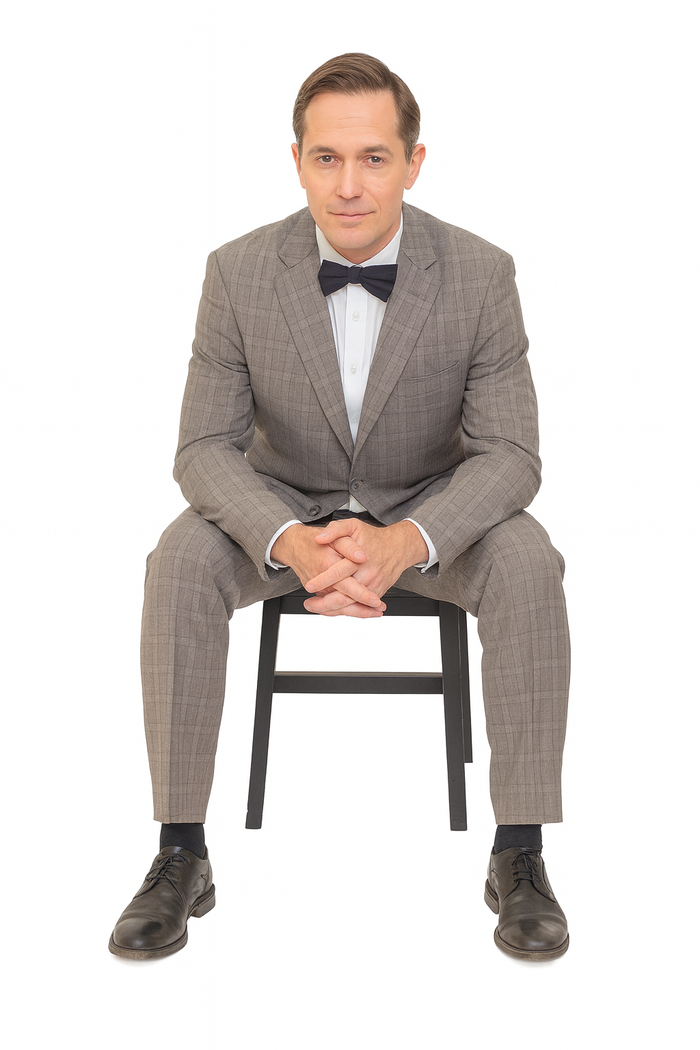 Mens Plaid Suit Designer Affordable Inexpensive Men's Windowpane Pattern Gray-Blue Suit Flat Front Pant