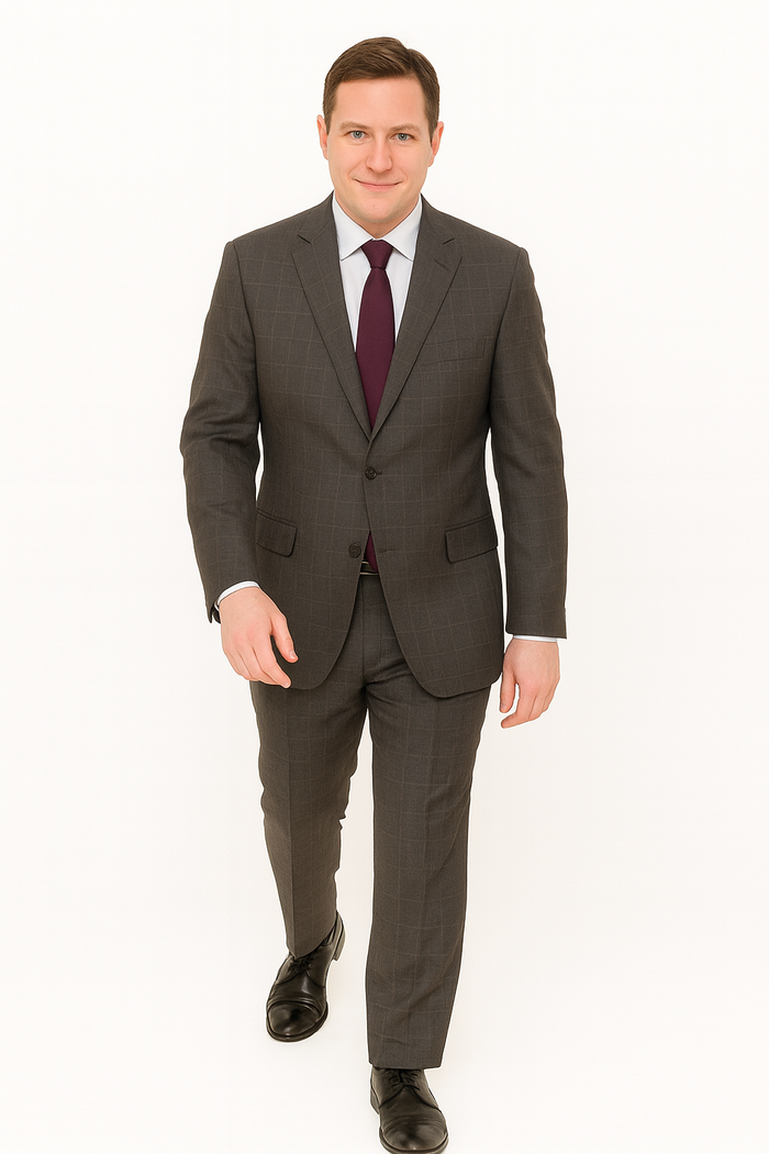 Mens Plaid Suit Designer Affordable Inexpensive Men's Windowpane Pattern Gray Suit Flat Front Pant