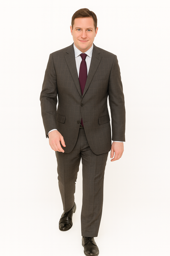 Mens Plaid Suit Designer Affordable Inexpensive Men's Windowpane Pattern Gray Suit Flat Front Pant