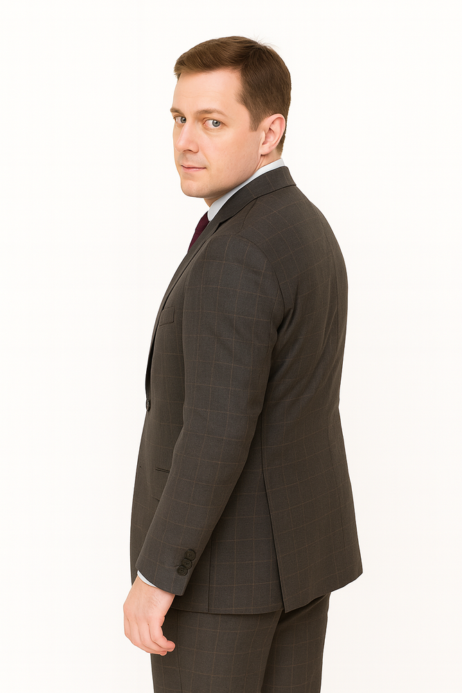 Mens Plaid Suit Designer Affordable Inexpensive Men's Windowpane Pattern Gray Suit Flat Front Pant