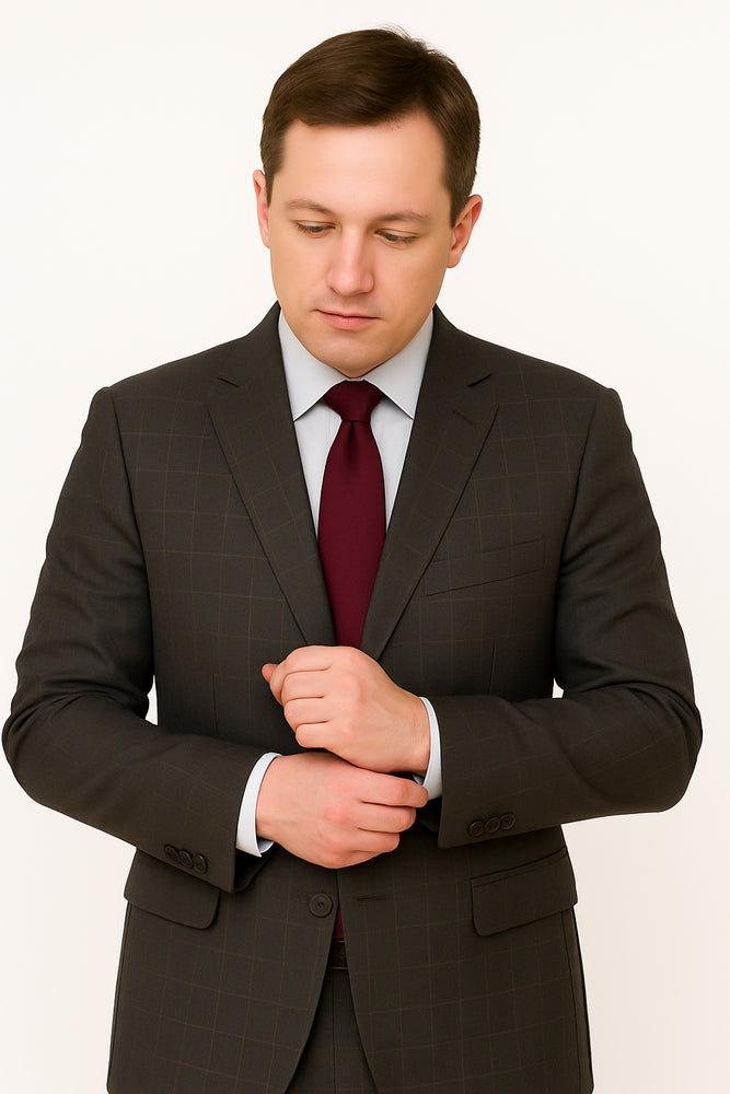 Mens Plaid Suit Designer Affordable Inexpensive Men's Windowpane Pattern Gray Suit Flat Front Pant