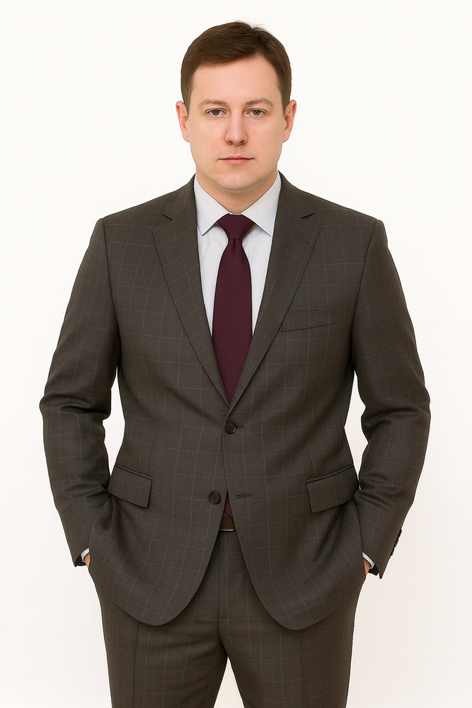 Mens Plaid Suit Designer Affordable Inexpensive Men's Windowpane Pattern Gray Suit Flat Front Pant