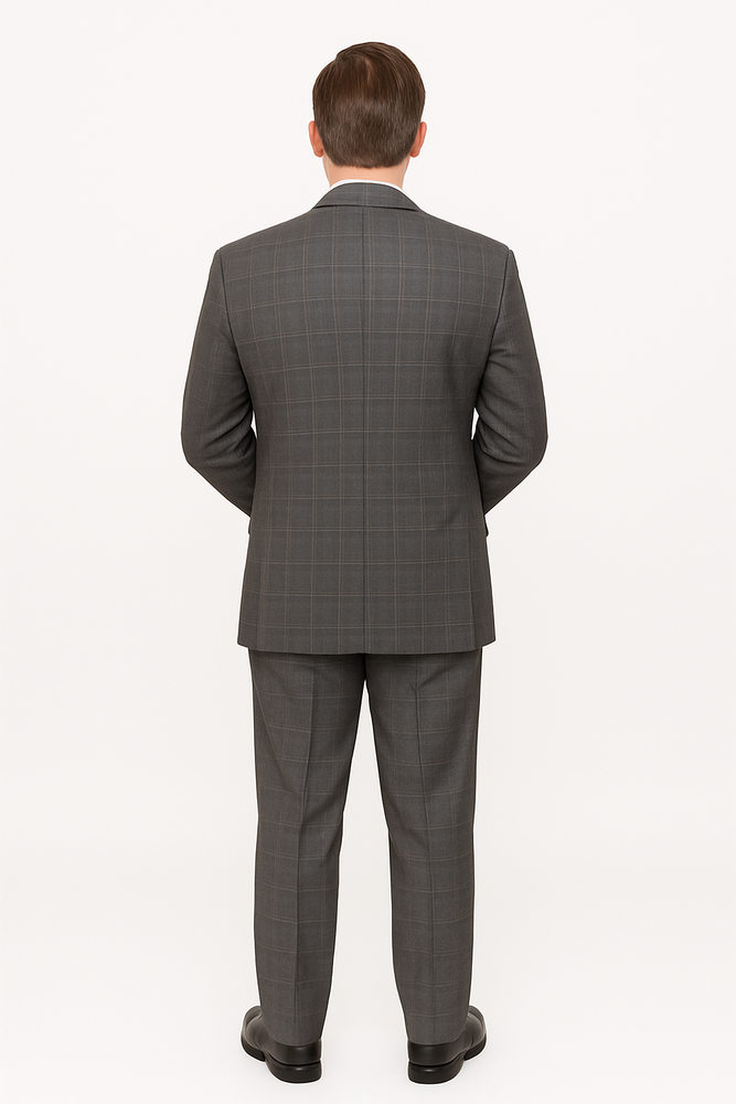 Mens Plaid Suit Designer Affordable Inexpensive Men's Windowpane Pattern Gray Suit Flat Front Pant