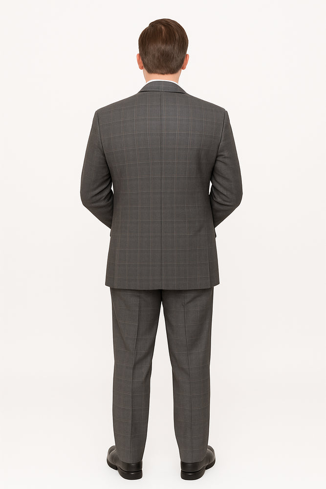 Mens Plaid Suit Designer Affordable Inexpensive Men's Windowpane Pattern Gray Suit Flat Front Pant