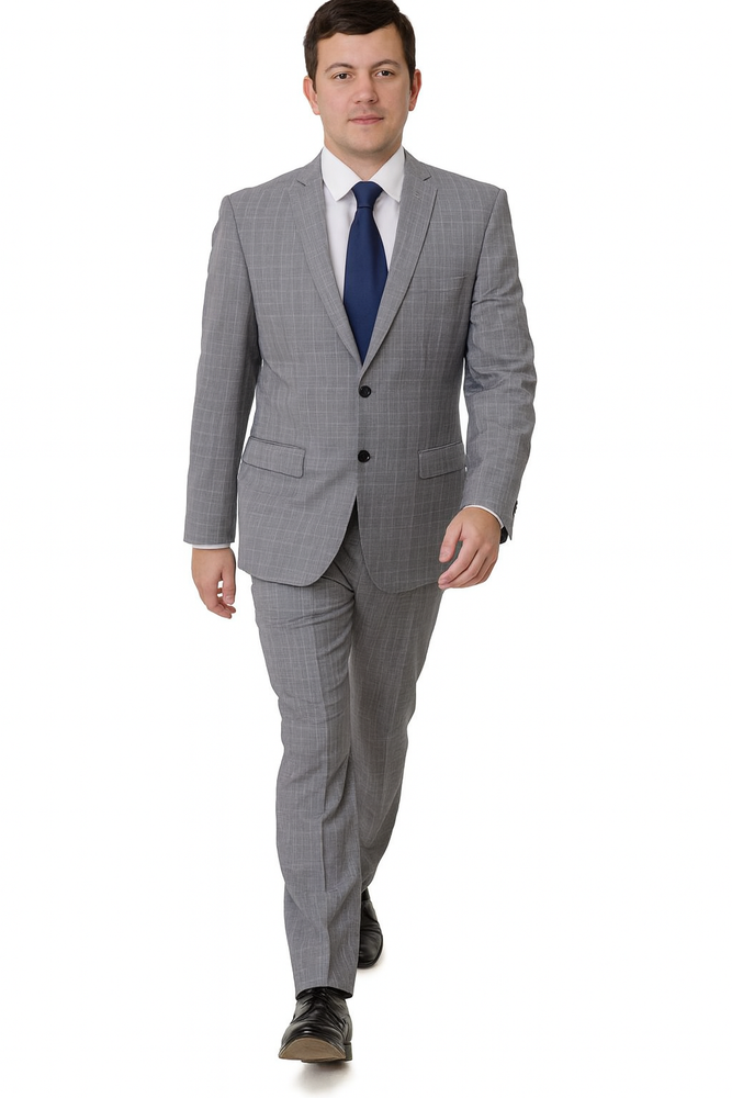 Mens Plaid Suit Mens Windowpane Pattern Two Piece Light Gray Suit