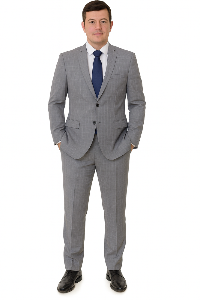 Mens Plaid Suit Mens Windowpane Pattern Two Piece Light Gray Suit