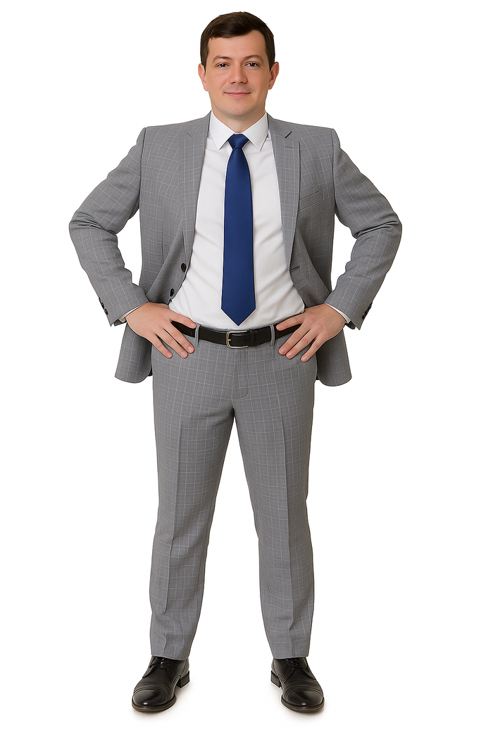 Mens Plaid Suit Mens Windowpane Pattern Two Piece Light Gray Suit