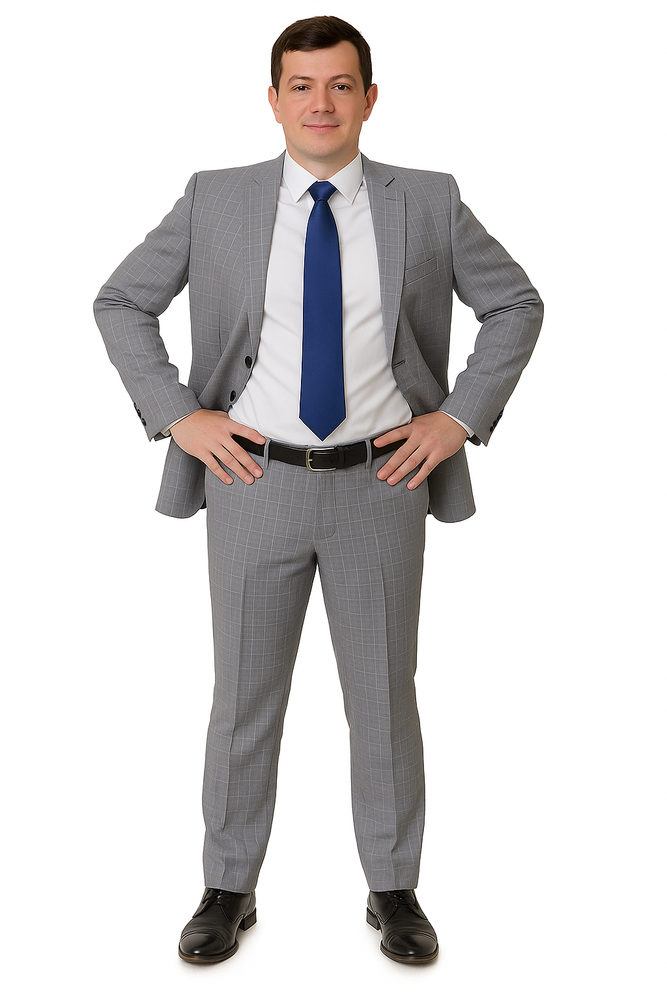 Mens Plaid Suit Mens Windowpane Pattern Two Piece Light Gray Suit