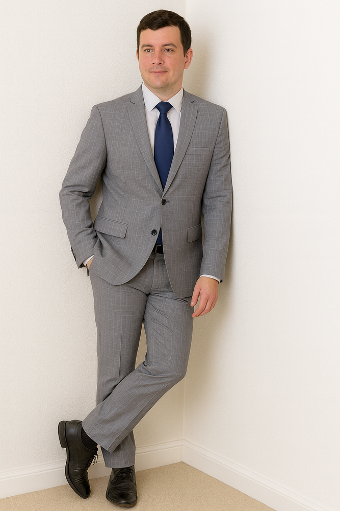 Mens Plaid Suit Mens Windowpane Pattern Two Piece Light Gray Suit