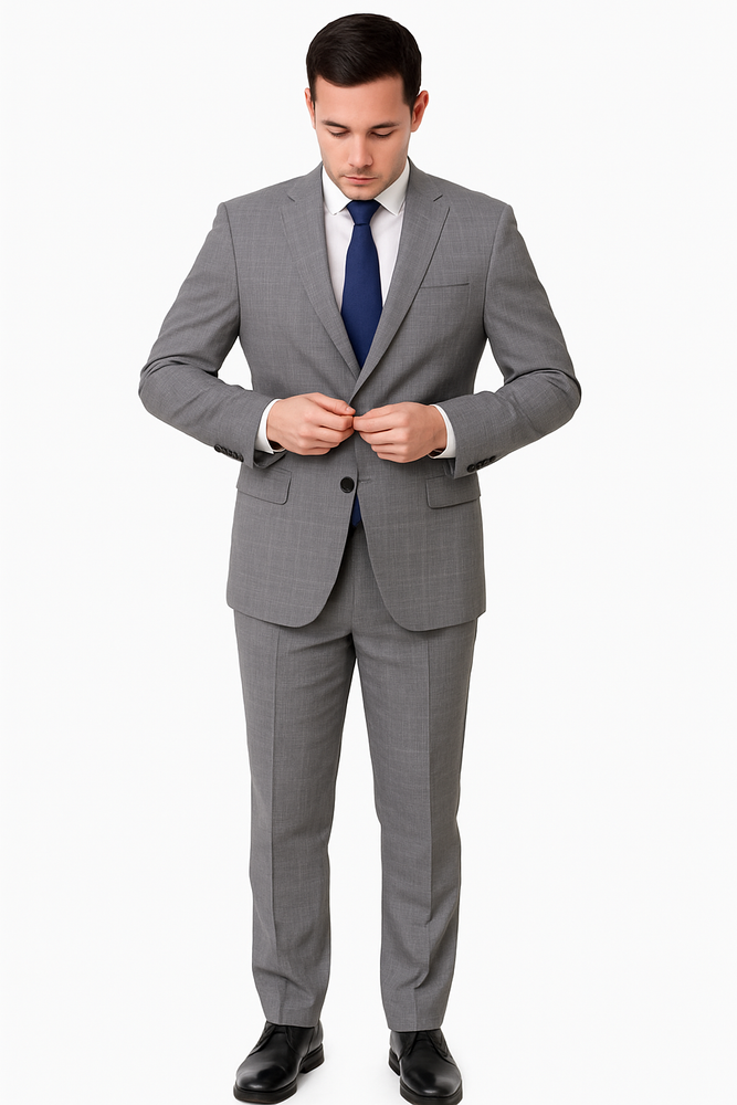Mens Plaid Suit Mens Windowpane Pattern Two Piece Light Gray Suit