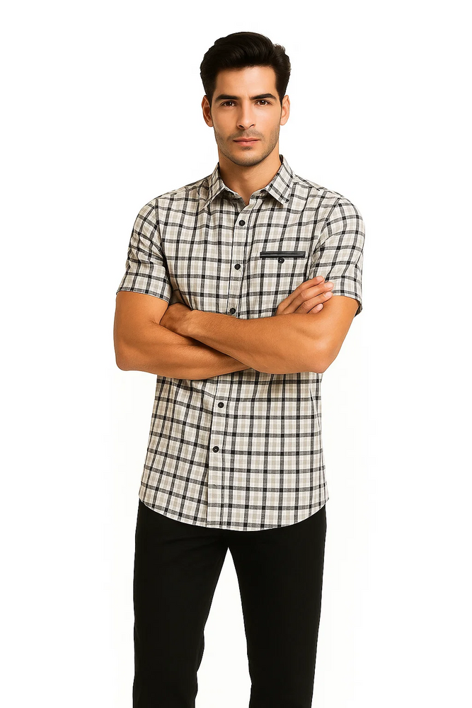 Mens Plaid Walking Suit in black by Dreams by Zacchi – 2 Piece Leisure Outfit with Matching Shirt and pant -$99
