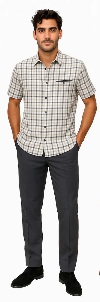 Mens Plaid Walking Suit in grey  by Dreams by Zacchi – 2 Piece Leisure Outfit with Matching Shirt and Pants - $99