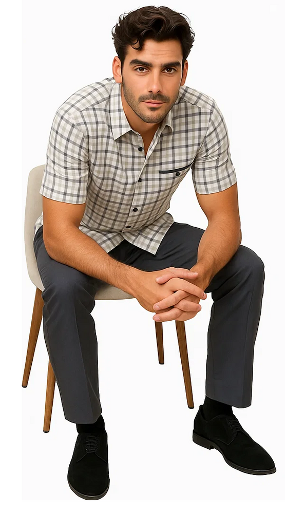 Mens Plaid Walking Suit in grey  by Dreams by Zacchi – 2 Piece Leisure Outfit with Matching Shirt and Pants - $99