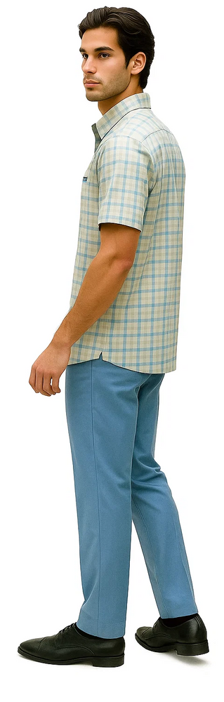 Mens Plaid Walking Suit in Powder Blue by Dreams by Zacchi – 2 Piece Leisure Outfit with Matching shirt and pant - $99