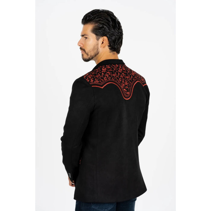 Men’s Platini Black/Burgundy Embroidered Faux Suede Blazer