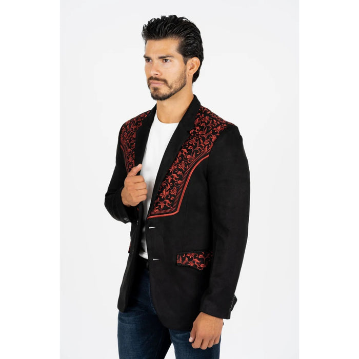 Men’s Platini Black/Burgundy Embroidered Faux Suede Blazer