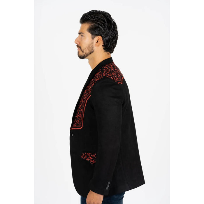 Men’s Platini Black/Burgundy Embroidered Faux Suede Blazer