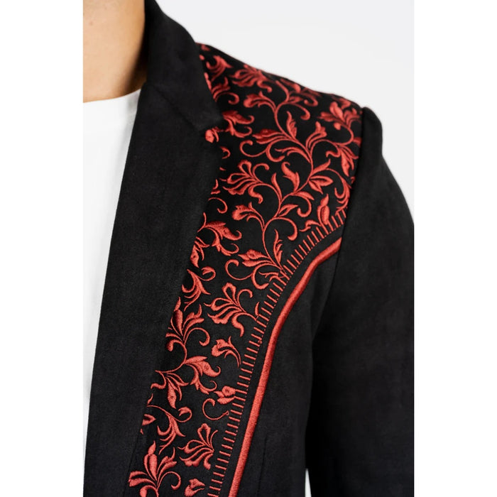 Men’s Platini Black/Burgundy Embroidered Faux Suede Blazer