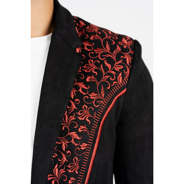 Men’s Platini Black/Burgundy Embroidered Faux Suede Blazer