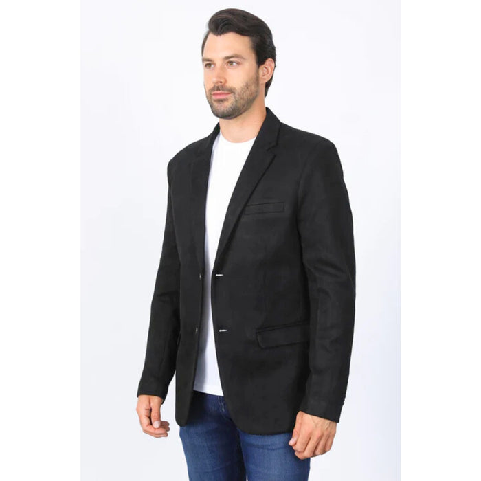 Men’s Platini Black Faux Suede Double Button Blazer