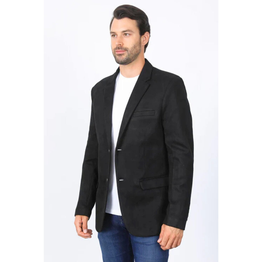 Men’s Platini Black Faux Suede Double Button Blazer