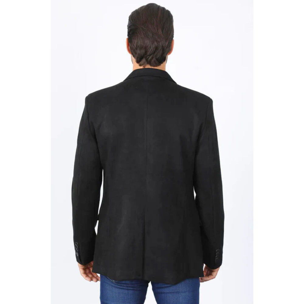Men’s Platini Black Faux Suede Double Button Blazer