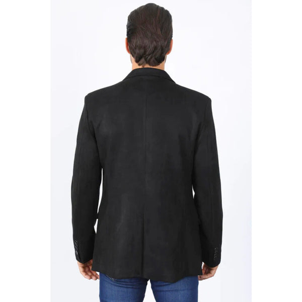 Men’s Platini Black Faux Suede Double Button Blazer