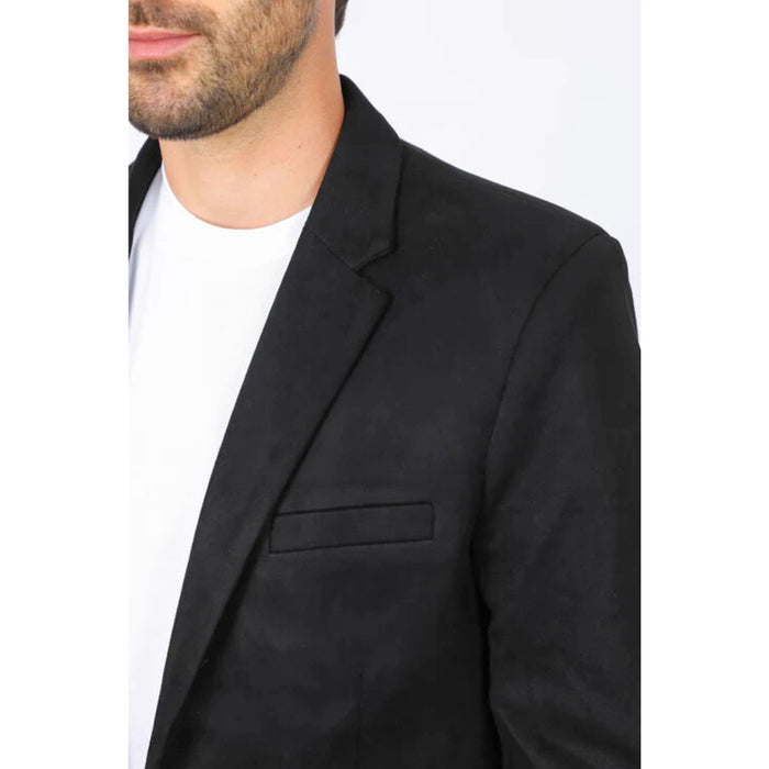 Men’s Platini Black Faux Suede Double Button Blazer