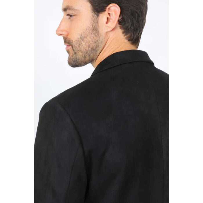 Men’s Platini Black Faux Suede Double Button Blazer