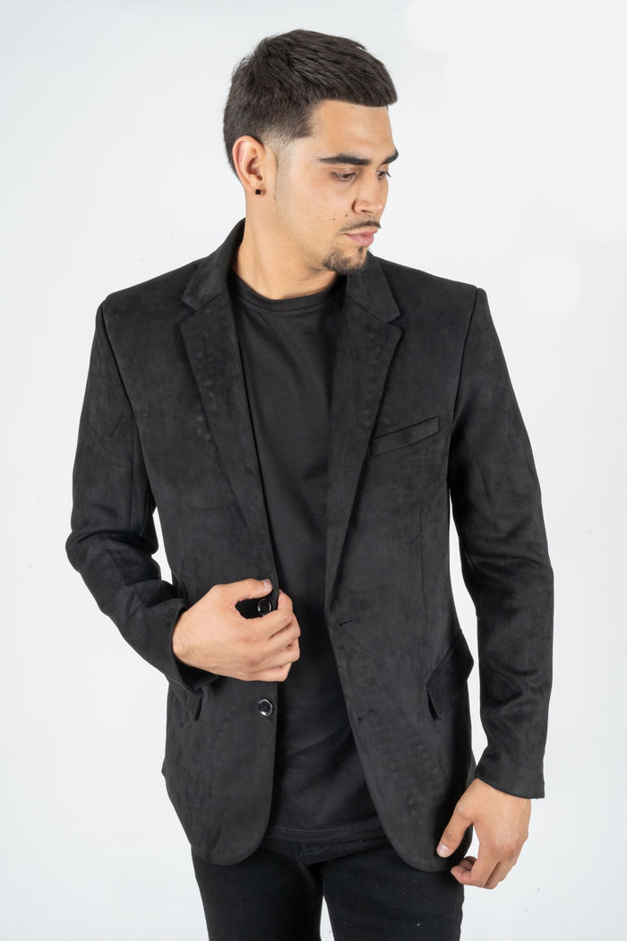 Men’s Platini Black Faux Suede Double Button Blazer