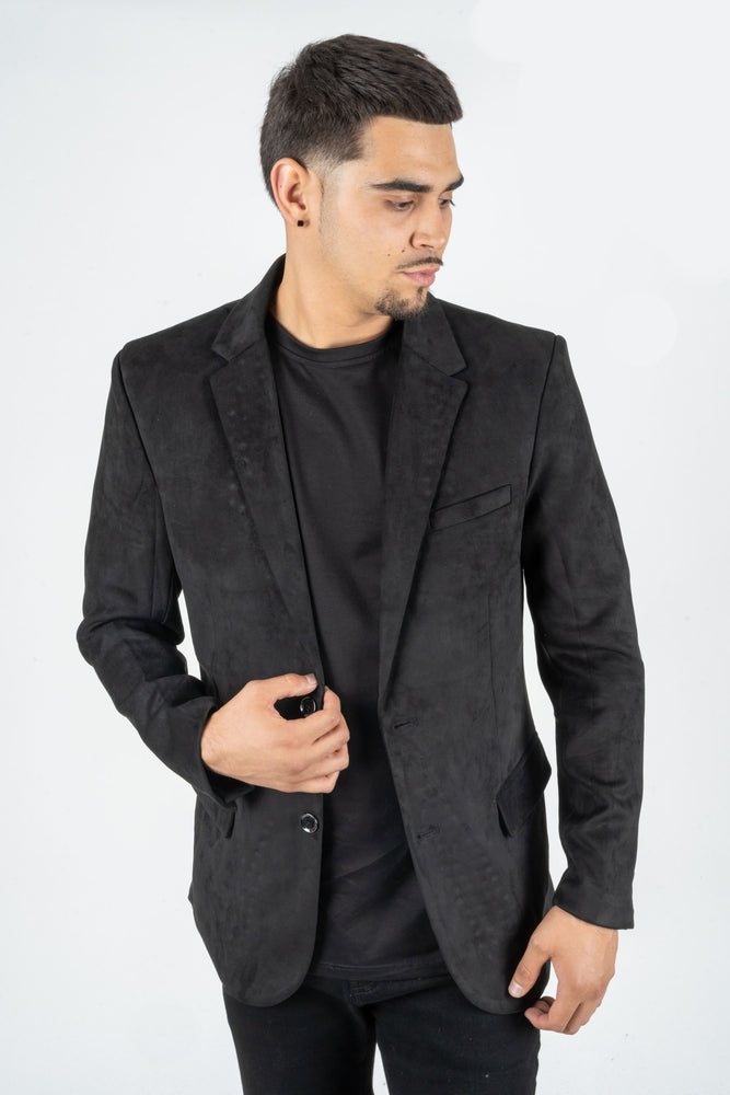 Men’s Platini Black Faux Suede Double Button Blazer