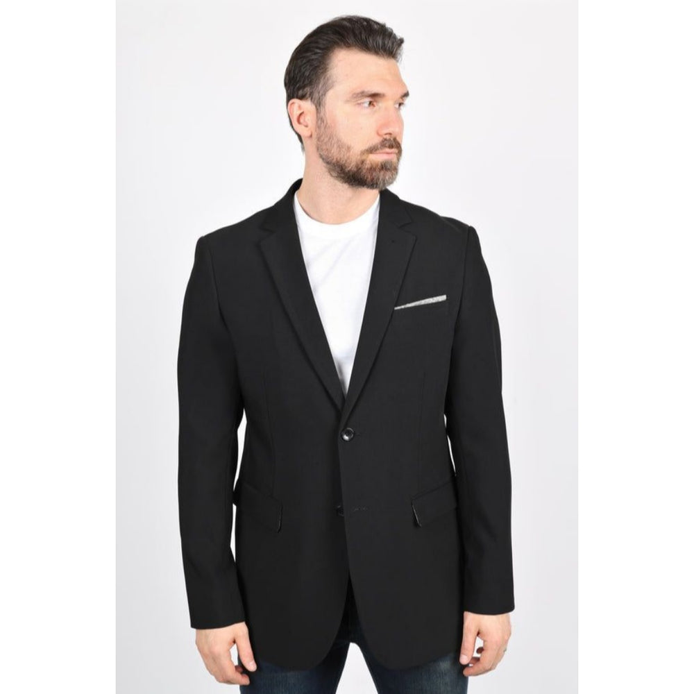 Men’s Platini Black Modern Fit Stretch Blazer – Date Night Style