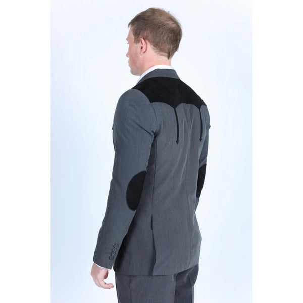 Men’s Platini Charcoal Western Blazer with Suede Yokes and Elbow Patch Detail