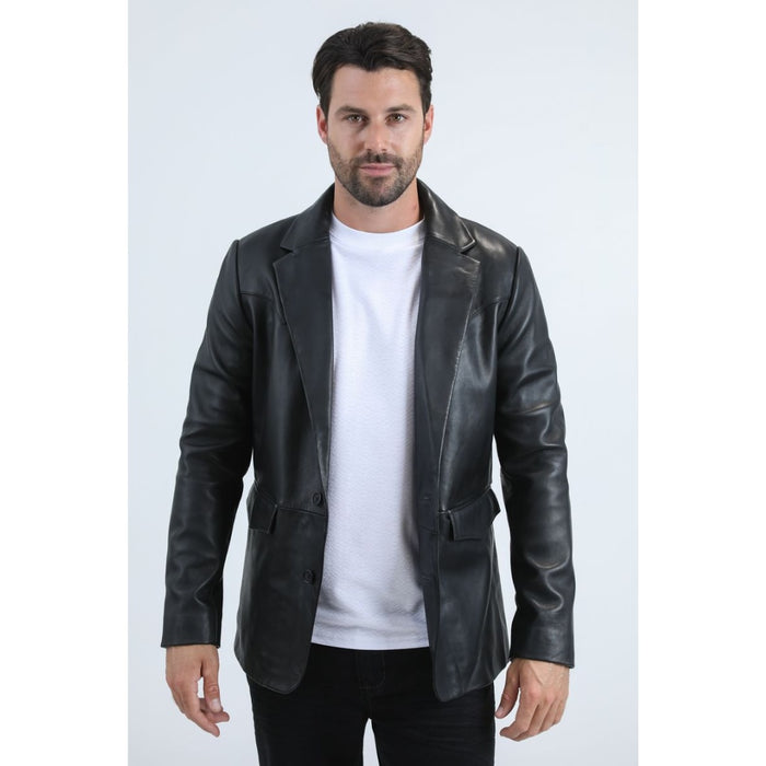 Men’s Platini Genuine Black Leather Blazer Jacket