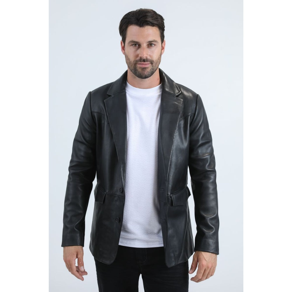 Men’s Platini Genuine Black Leather Blazer Jacket