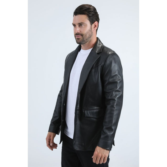 Men’s Platini Genuine Black Leather Blazer Jacket
