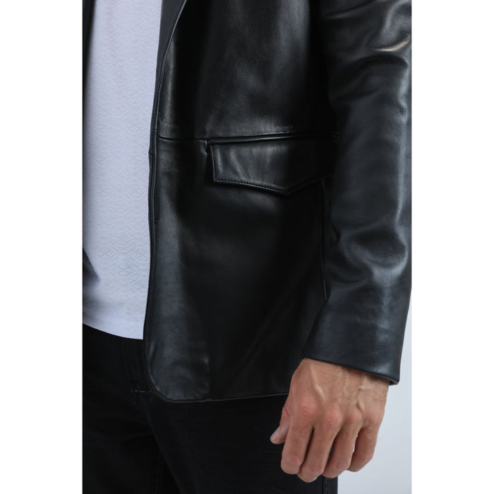 Men’s Platini Genuine Black Leather Blazer Jacket