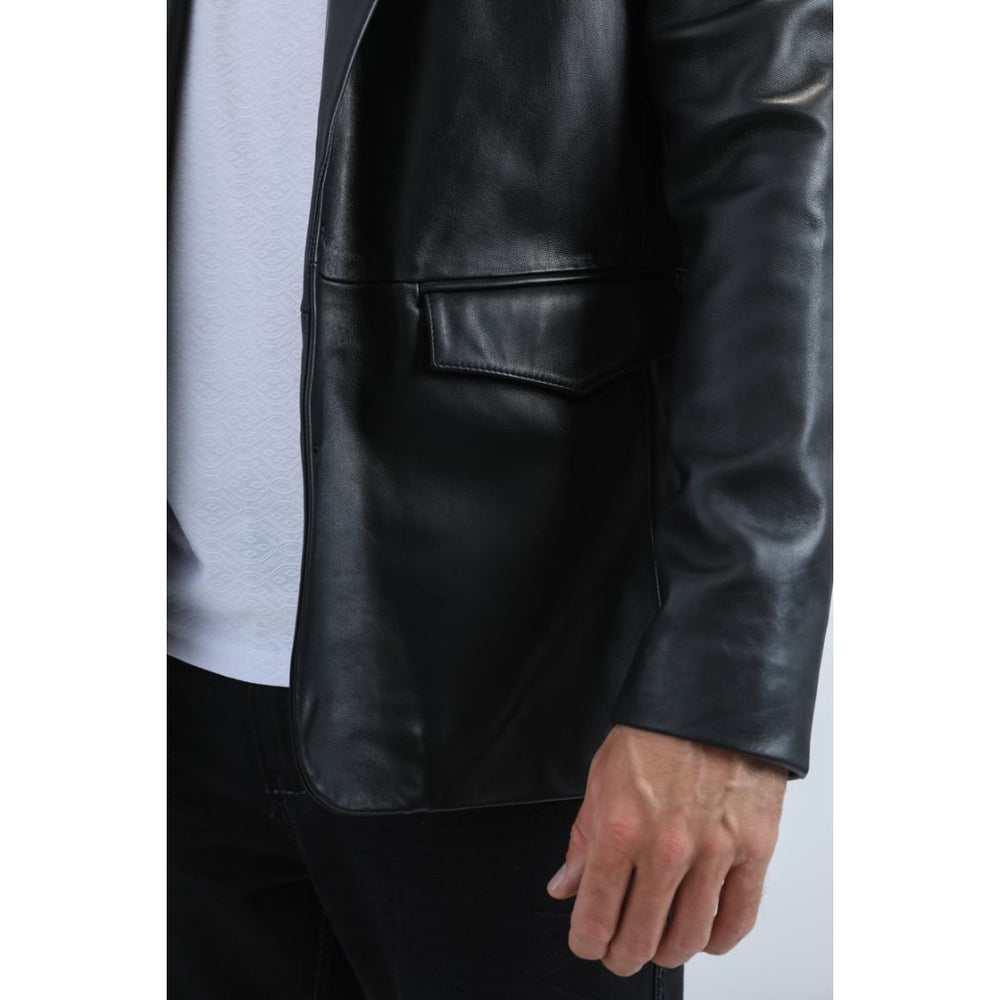 Men’s Platini Genuine Black Leather Blazer Jacket